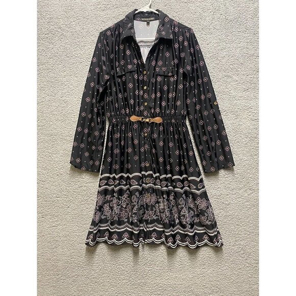 ALWAYS INDIGO Dresses & Skirts - ALWAYS INDIGO Women’s Black  Long Sleeve  Sz PL Buttoned Up Elastic Waist Dress